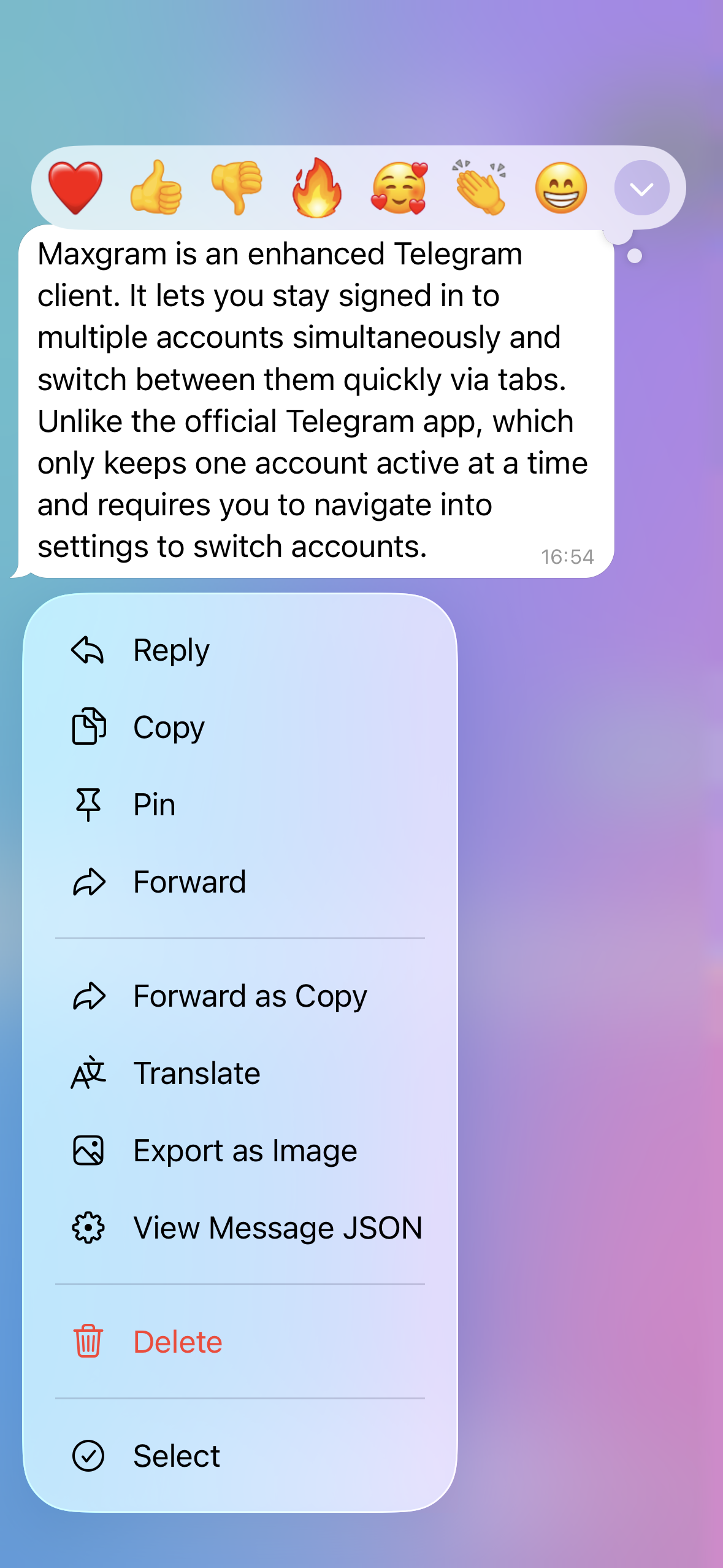 Maxgram Telegram client interface