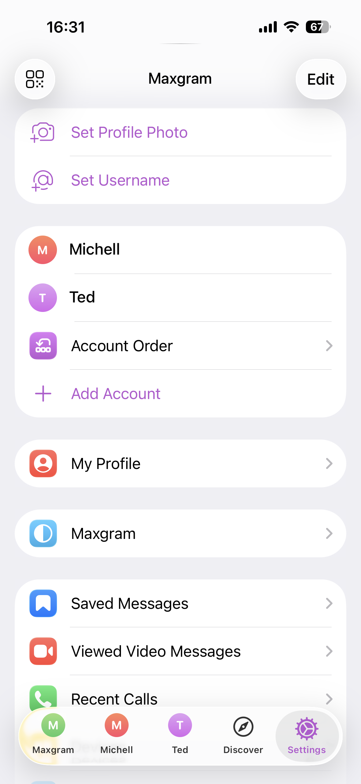 Maxgram account order screen